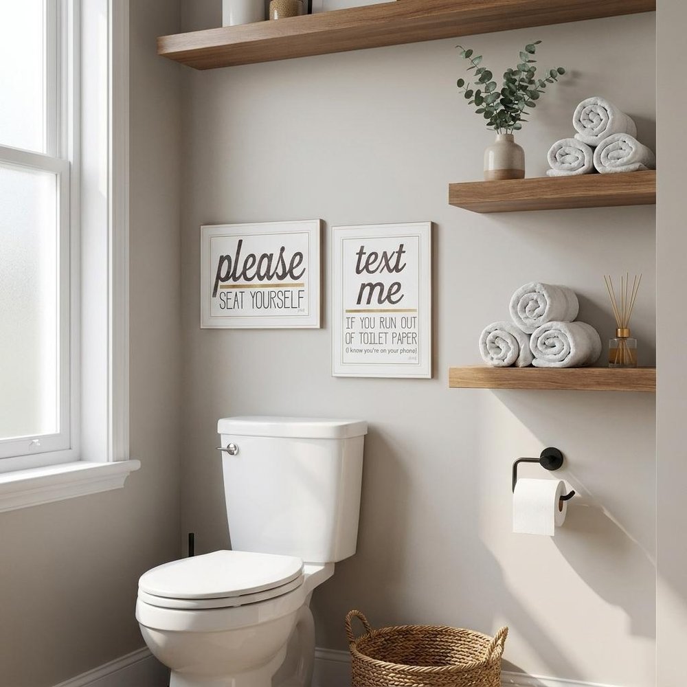 Set Of Two Text Me If You Run Out of Toilet Paper While Seated 1 White Framed Print Wall Art — view 4