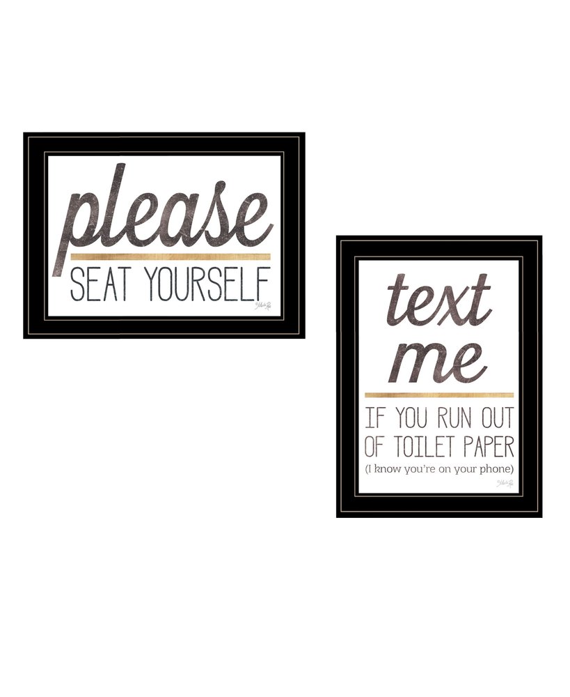 Set Of Two Text Me If You Run Out of Toilet Paper While Seated Black Framed Print Wall Art — view 1
