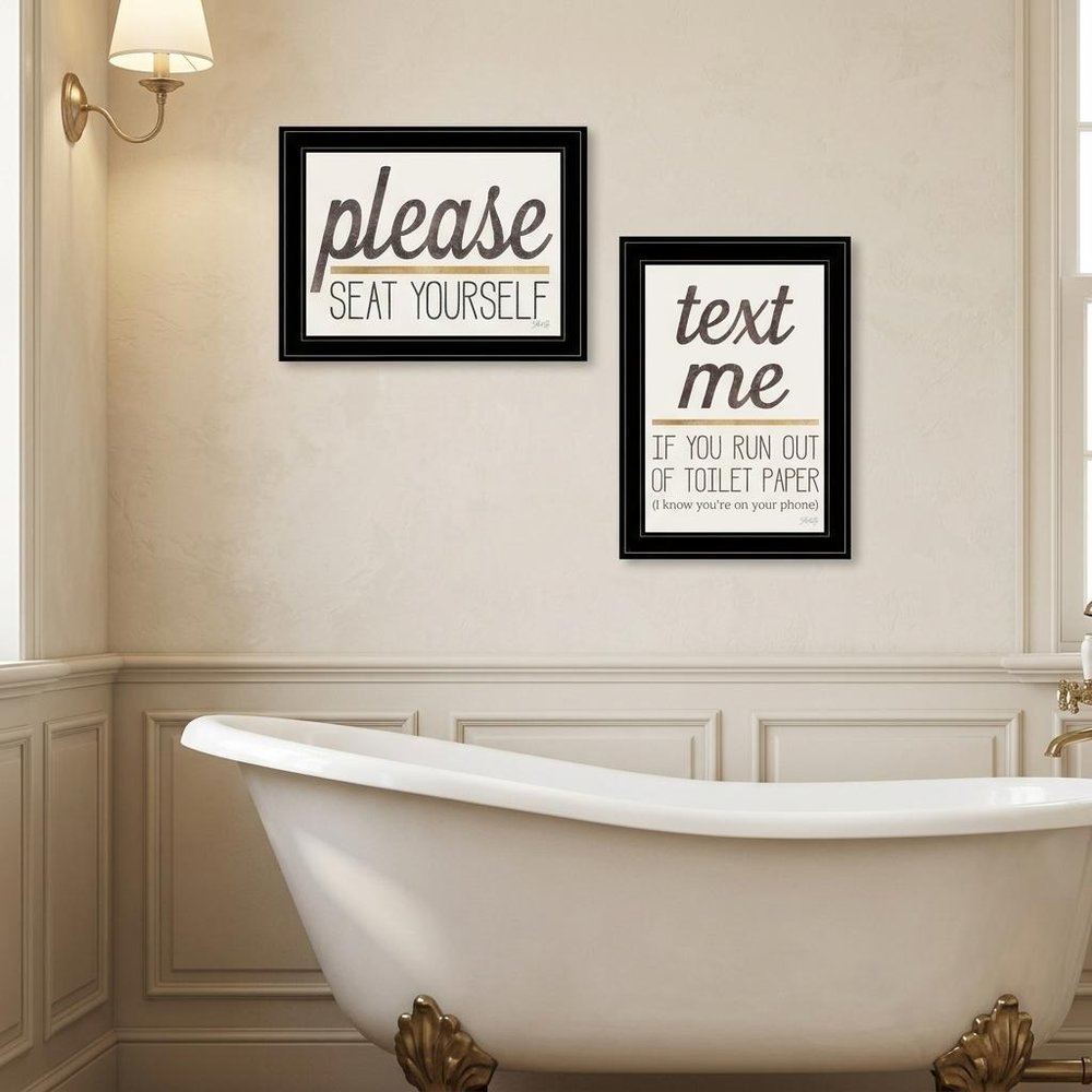 Set Of Two Text Me If You Run Out of Toilet Paper While Seated Black Framed Print Wall Art — view 4