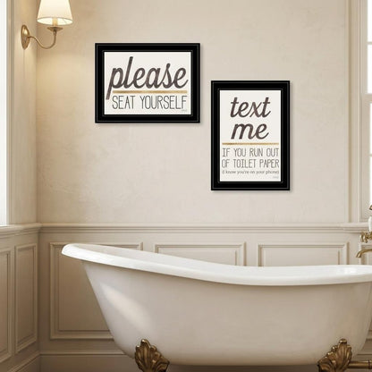 Set Of Two Text Me If You Run Out of Toilet Paper While Seated Black Framed Print Wall Art