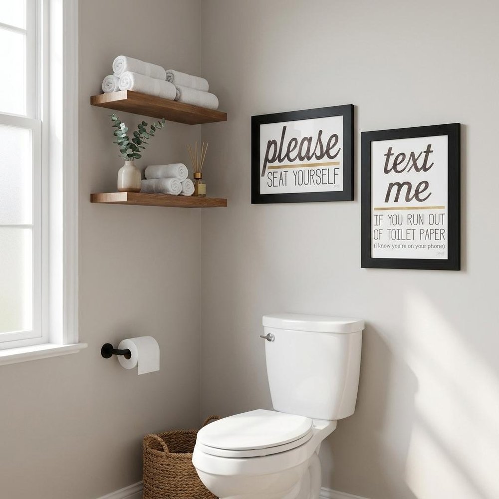 Set Of Two Text Me If You Run Out of Toilet Paper While Seated Black Framed Print Wall Art — view 5