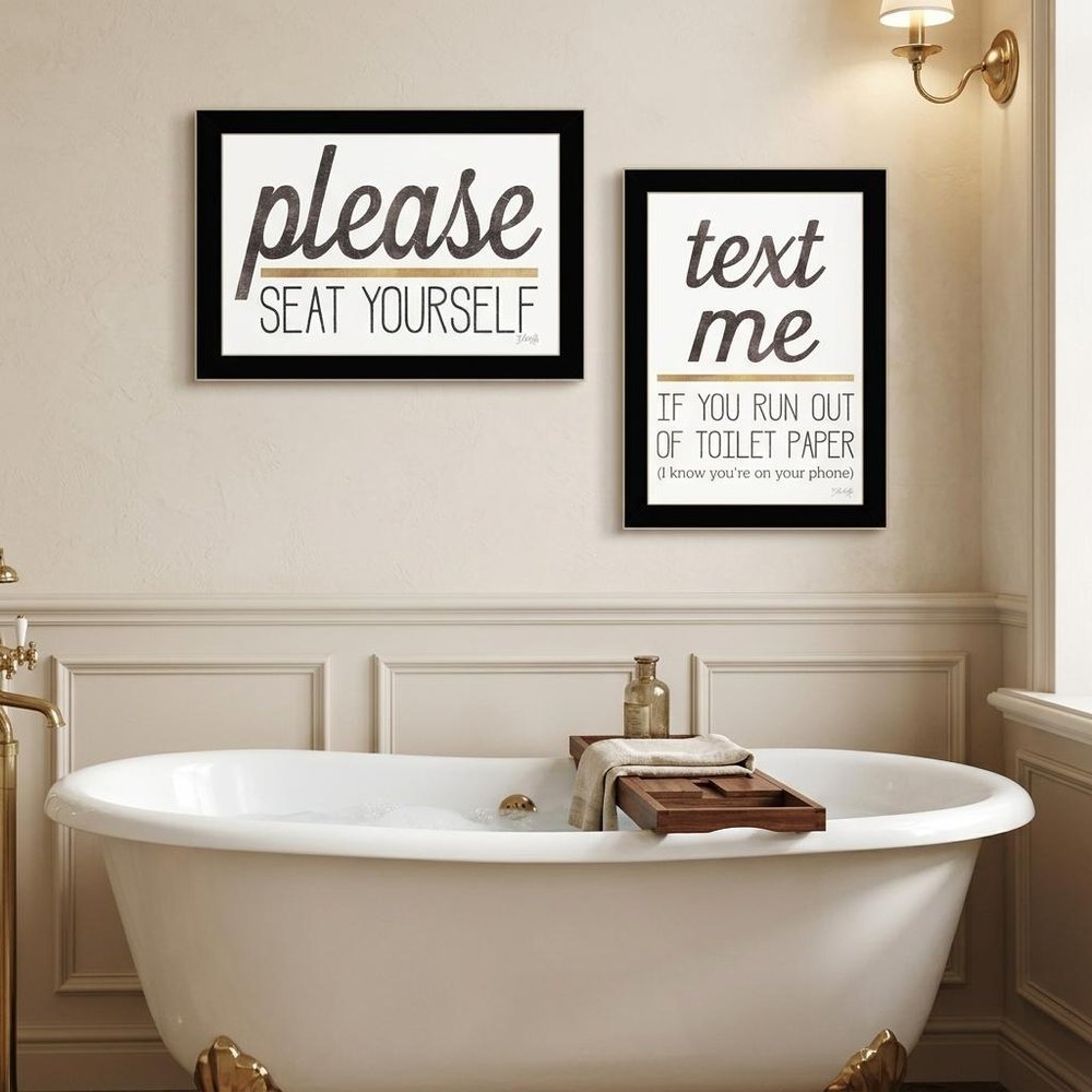 Set Of Two Text Me If You Run Out of Toilet Paper While Seated 1 White Framed Print Wall Art — view 7