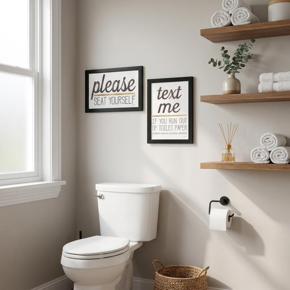 Set Of Two Text Me If You Run Out of Toilet Paper While Seated 1 White Framed Print Wall Art — view 8