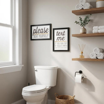 Set Of Two Text Me If You Run Out of Toilet Paper While Seated 1 White Framed Print Wall Art
