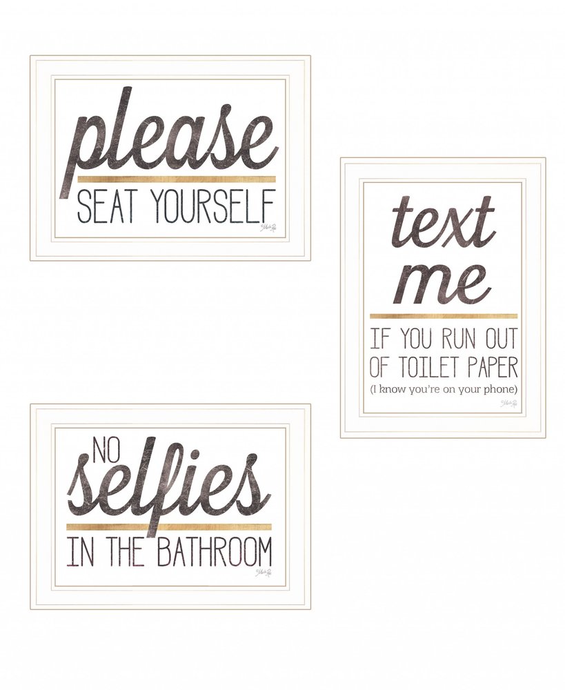 Set Of Three Toilet Humor 1 White Framed Print Wall Art — view 1