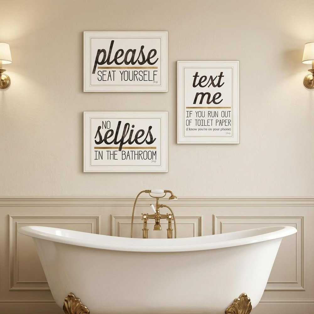 Set Of Three Toilet Humor 1 White Framed Print Wall Art — view 4
