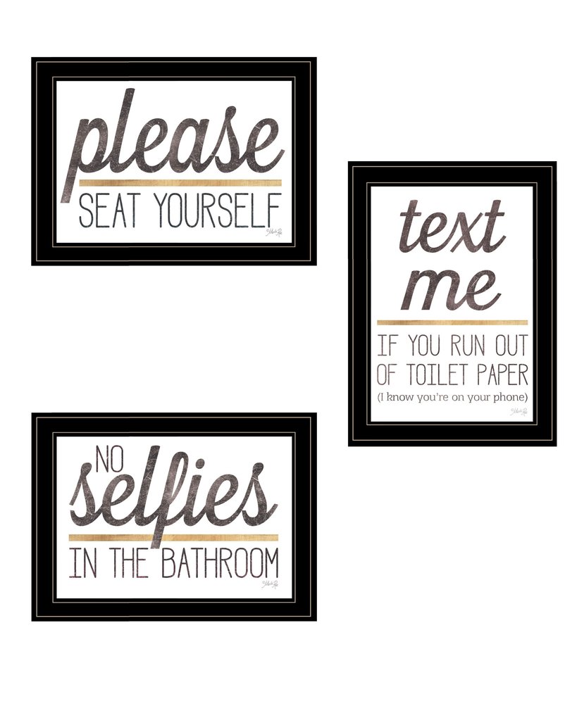 Set Of Three Toilet Humor Black Framed Print Wall Art — view 1