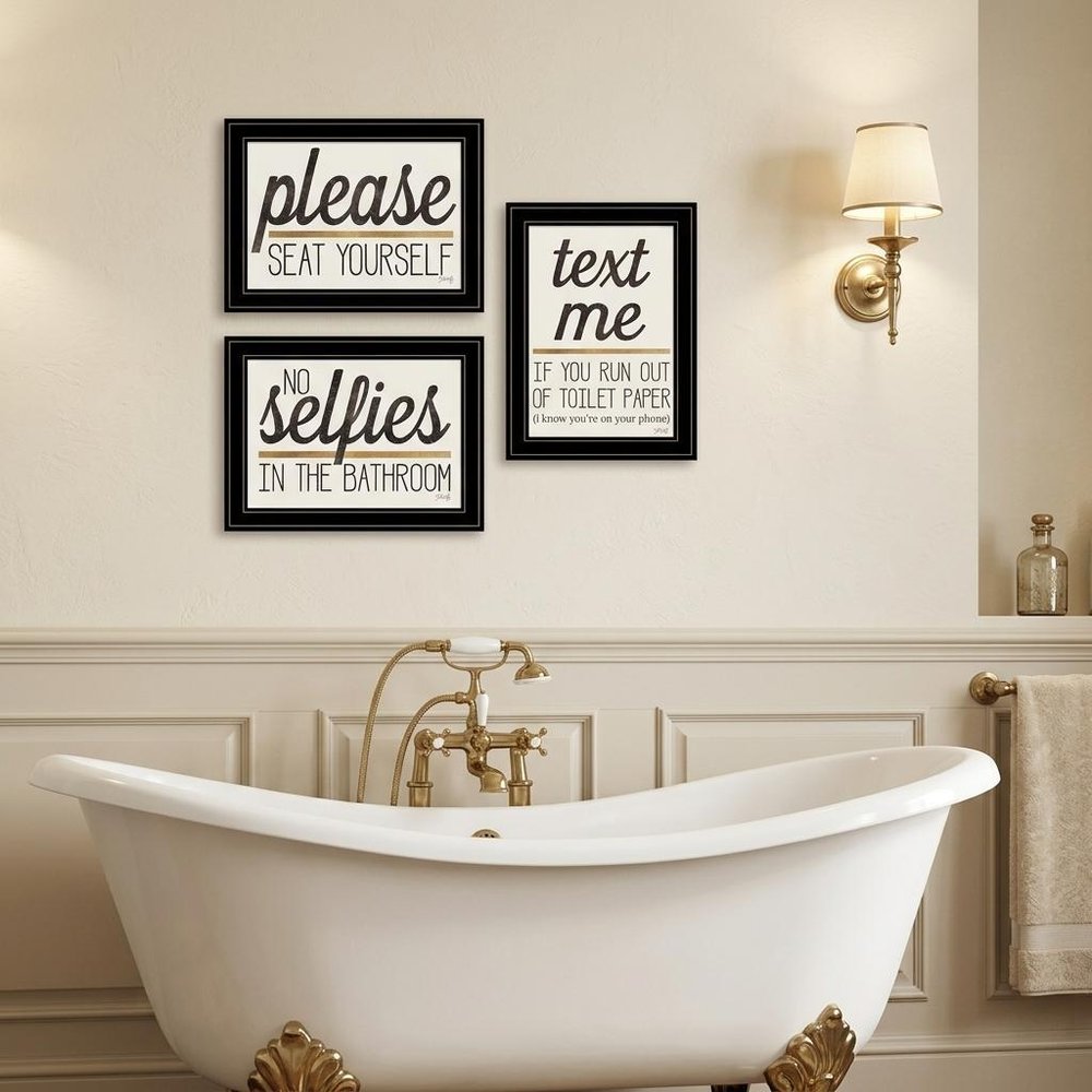 Set Of Three Toilet Humor Black Framed Print Wall Art — view 4