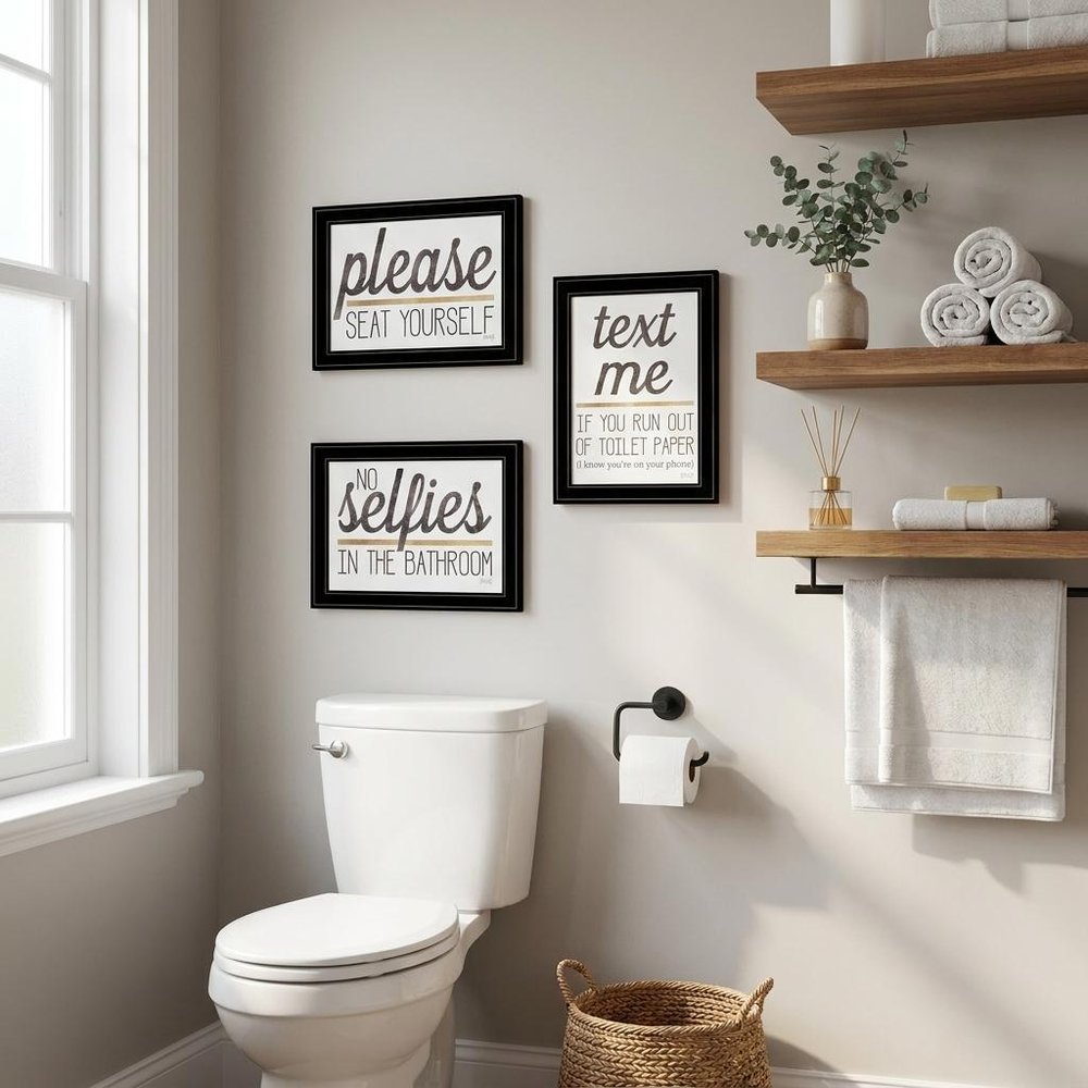 Set Of Three Toilet Humor Black Framed Print Wall Art — view 5