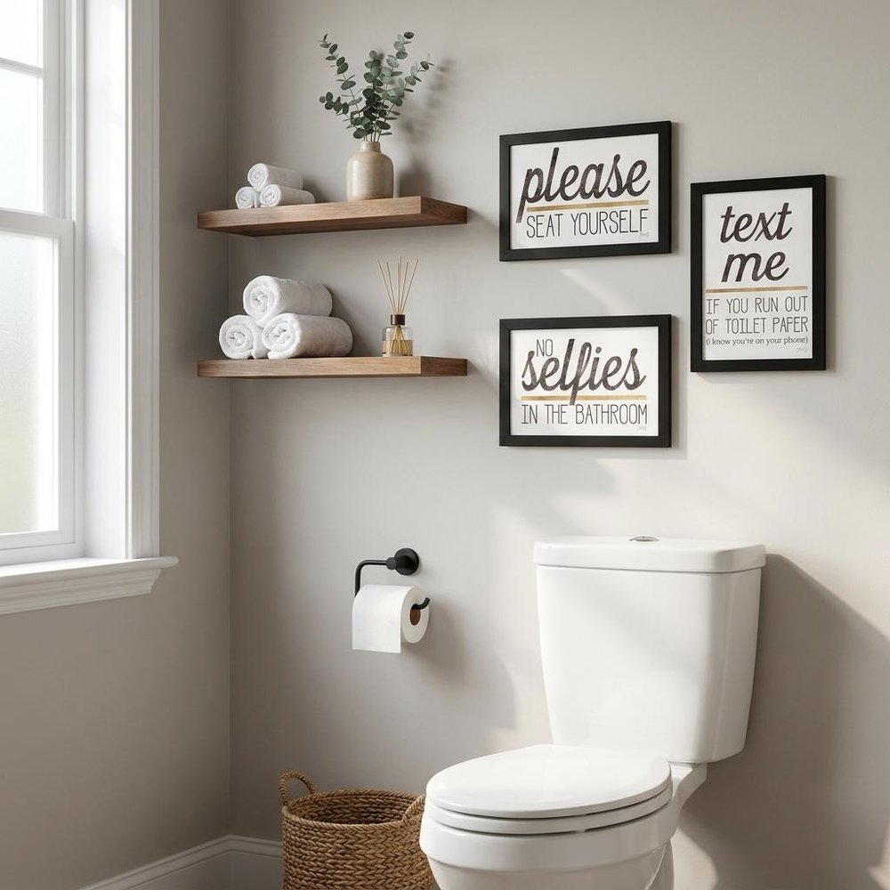 Set Of Three Toilet Humor Black Framed Print Wall Art — view 11