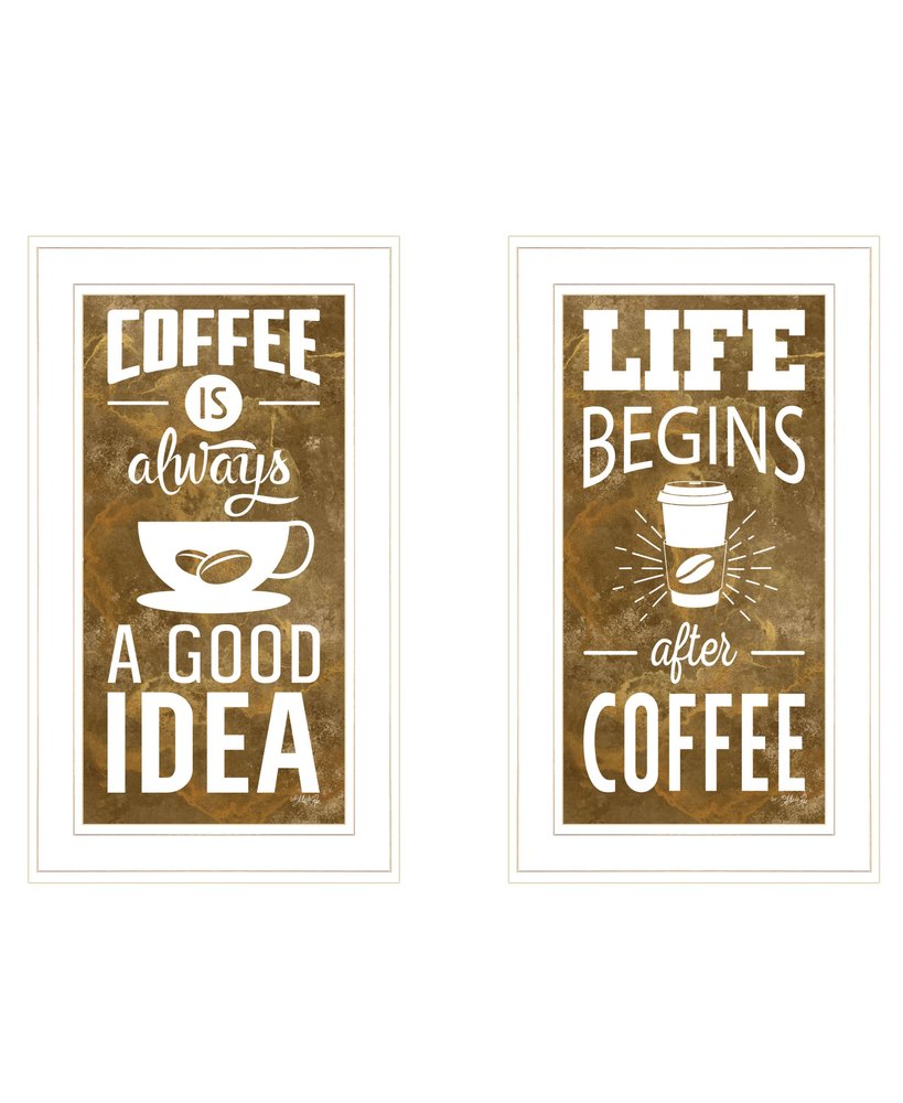 Set Of Two Life Begins and Ends With Coffee White Framed Print Wall Art — view 1