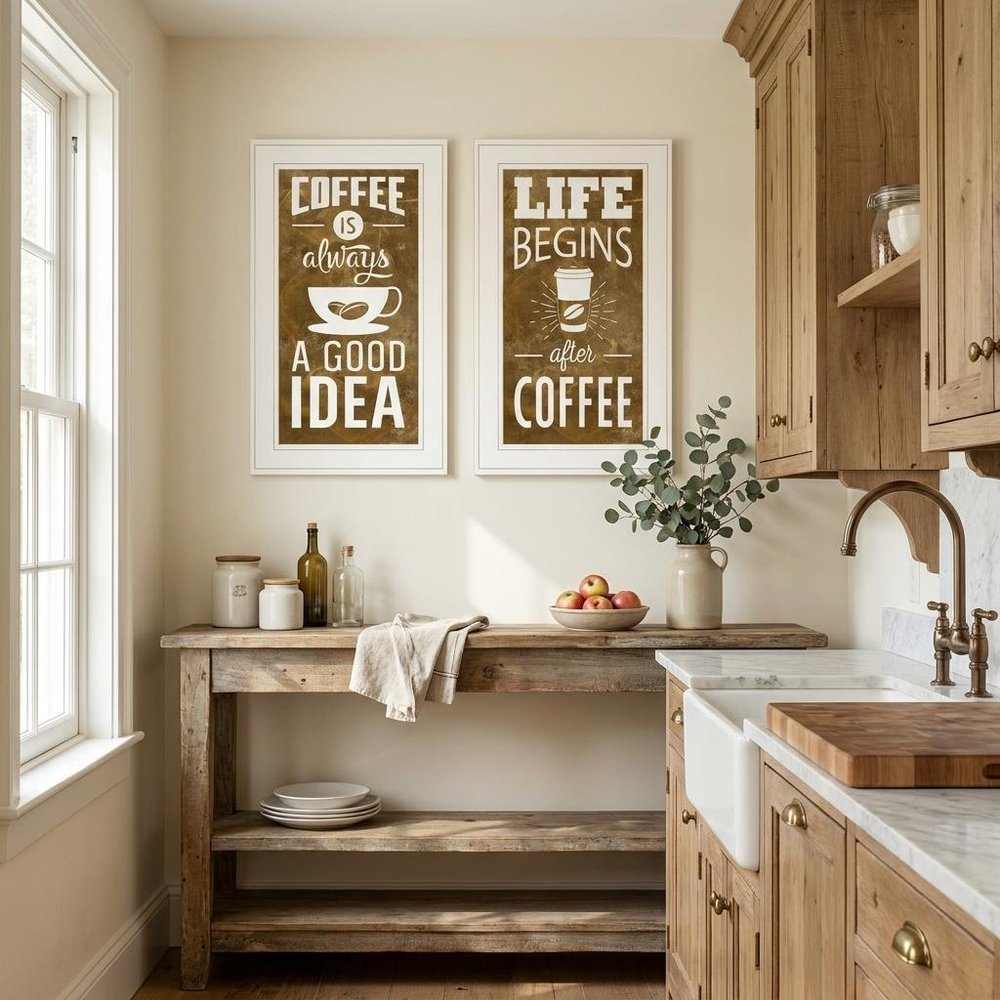 Set Of Two Life Begins and Ends With Coffee White Framed Print Wall Art — view 4