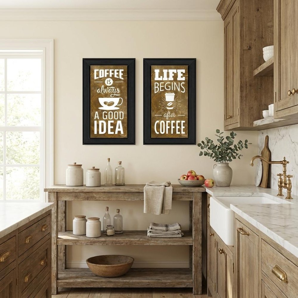 Set Of Two Life Begins and Ends With Coffee White Framed Print Wall Art — view 6