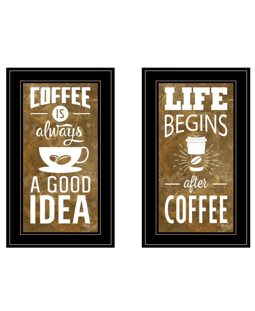 Set Of Two Life Begins and Ends With Coffee Black Framed Print Wall Art — view 1