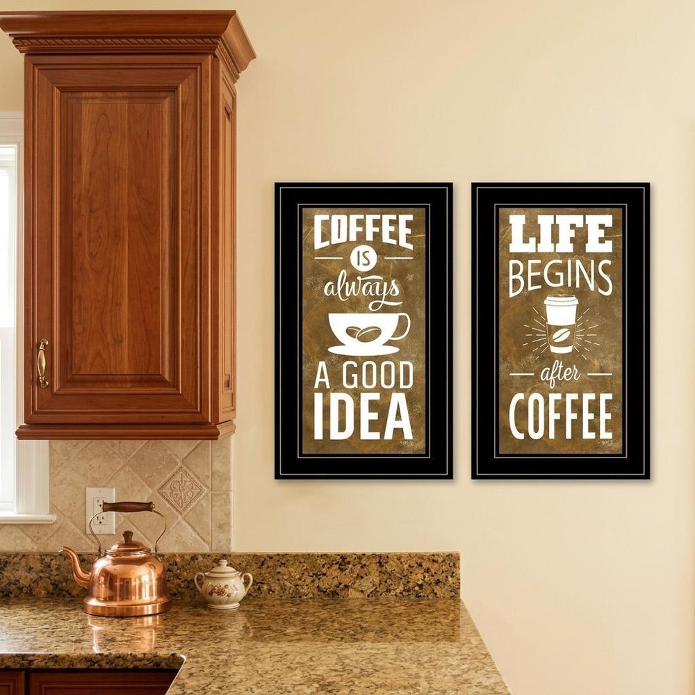 Set Of Two Life Begins and Ends With Coffee Black Framed Print Wall Art — view 3