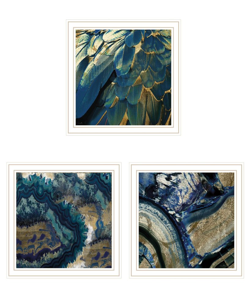 Set Of Three Deep Blue 2 White Framed Print Wall Art — view 1
