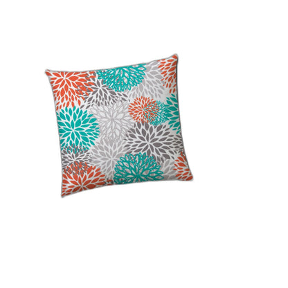 14" X 20" Orange And White Blown Seam Floral Lumbar Indoor Outdoor Pillow - FurniFindUSA