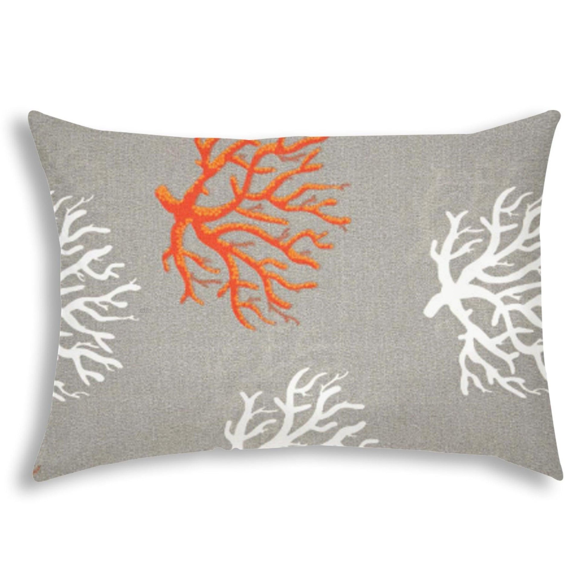 14" X 20" Gray And White Corals Blown Seam Nautical Lumbar Indoor Outdoor Pillow - FurniFindUSA