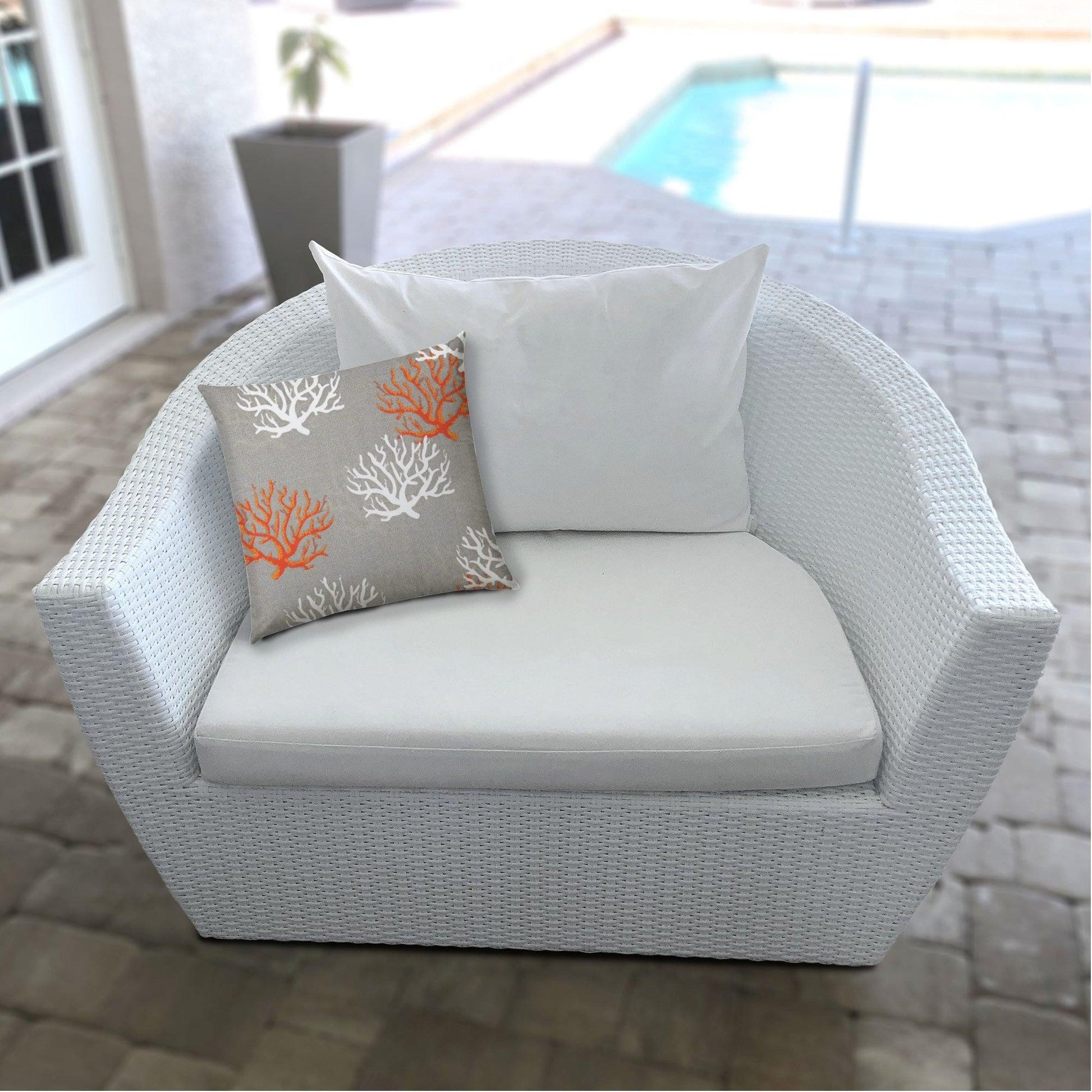 14" X 20" Gray And White Corals Blown Seam Nautical Lumbar Indoor Outdoor Pillow - FurniFindUSA