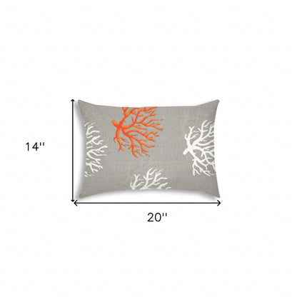 14" X 20" Gray And White Corals Blown Seam Nautical Lumbar Indoor Outdoor Pillow - FurniFindUSA