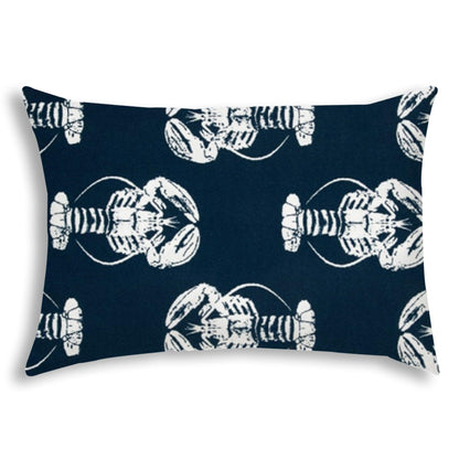 14" X 20" Navy Blue And White Lobster Blown Seam Lumbar Indoor Outdoor Pillow - FurniFindUSA