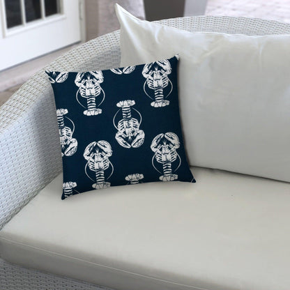 14" X 20" Navy Blue And White Lobster Blown Seam Lumbar Indoor Outdoor Pillow - FurniFindUSA