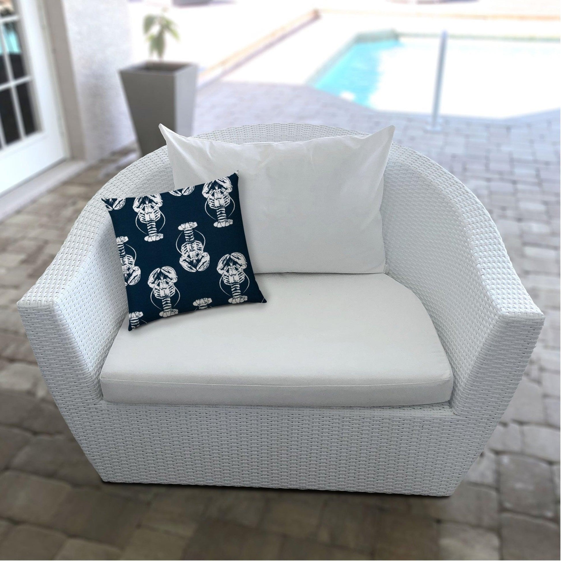 14" X 20" Navy Blue And White Lobster Blown Seam Lumbar Indoor Outdoor Pillow - FurniFindUSA