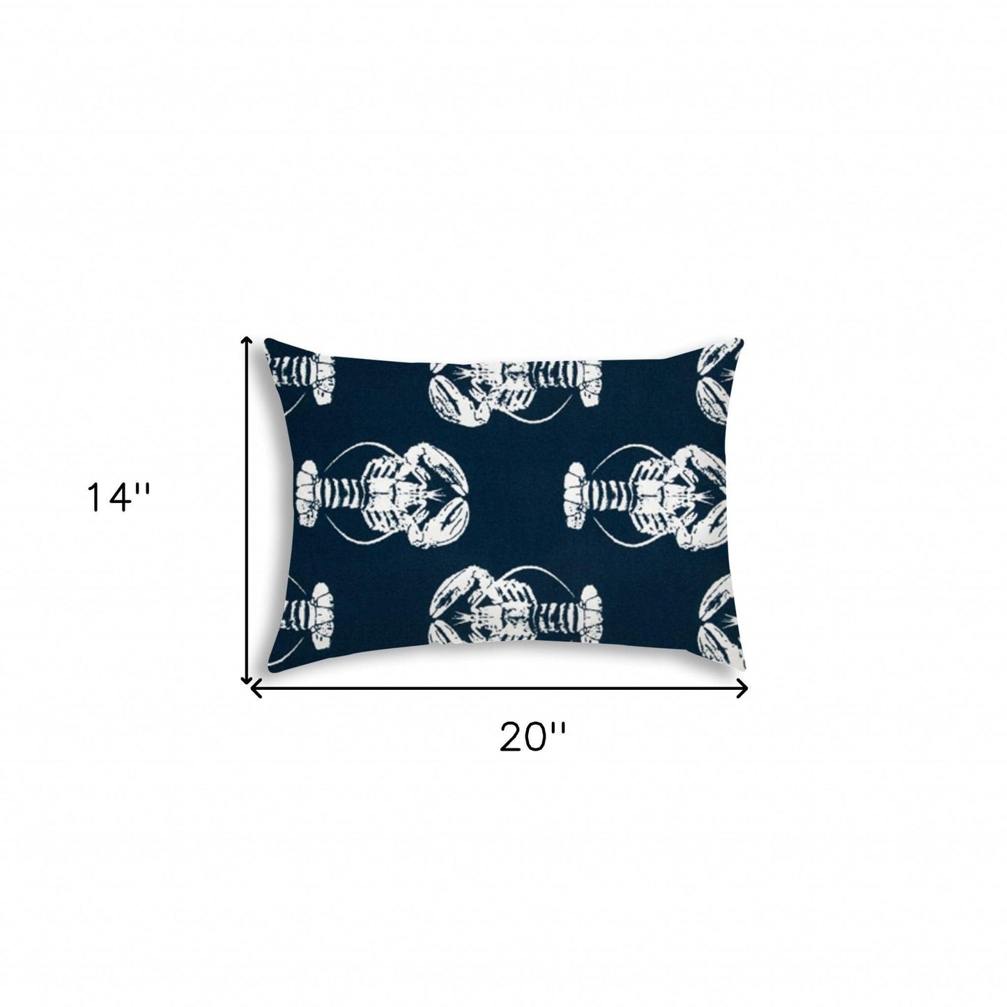 14" X 20" Navy Blue And White Lobster Blown Seam Lumbar Indoor Outdoor Pillow - FurniFindUSA