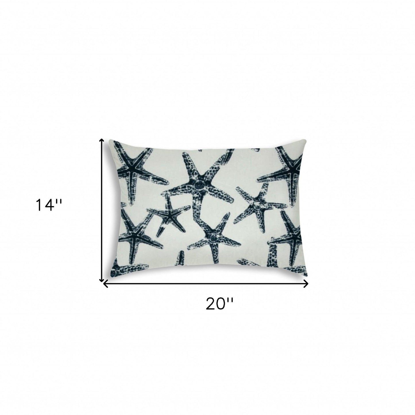 14" X 20" Navy Blue And White Starfish Blown Seam Coastal Lumbar Indoor Outdoor Pillow - FurniFindUSA
