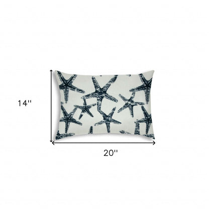 14" X 20" Navy Blue And White Starfish Blown Seam Coastal Lumbar Indoor Outdoor Pillow - FurniFindUSA