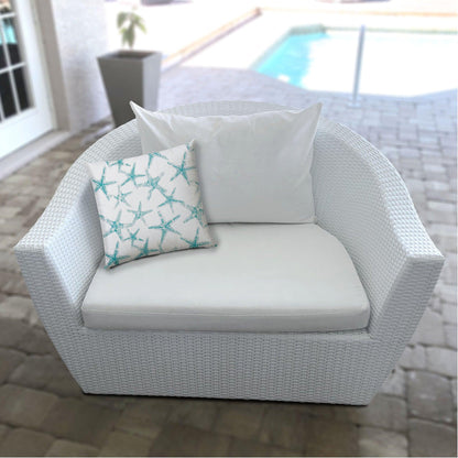 14" X 20" Turquoise And White Starfish Blown Seam Nautical Lumbar Indoor Outdoor Pillow - FurniFindUSA