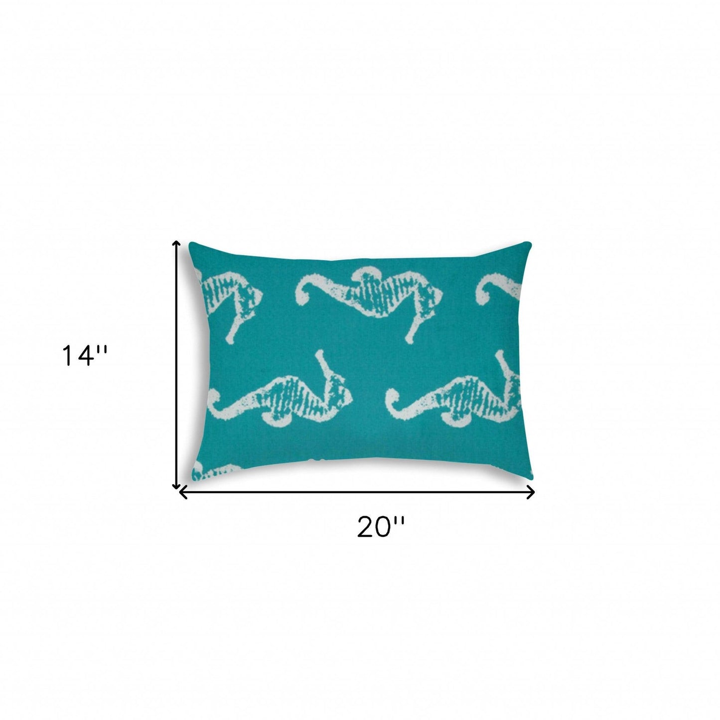 14" X 20" Turquoise And White Seahorse Blown Seam Lumbar Indoor Outdoor Pillow - FurniFindUSA