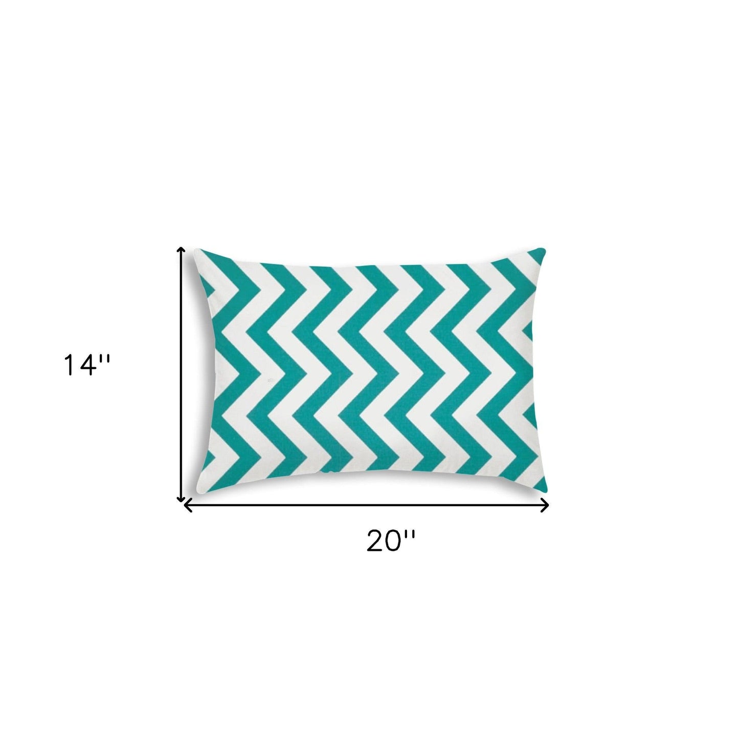 14" X 20" Turquoise And White Blown Seam Zigzag Lumbar Indoor Outdoor Pillow - FurniFindUSA