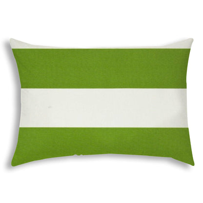 14" X 20" Green And Ivory Blown Seam Striped Lumbar Indoor Outdoor Pillow - FurniFindUSA