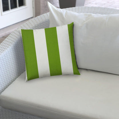 14" X 20" Green And Ivory Blown Seam Striped Lumbar Indoor Outdoor Pillow - FurniFindUSA