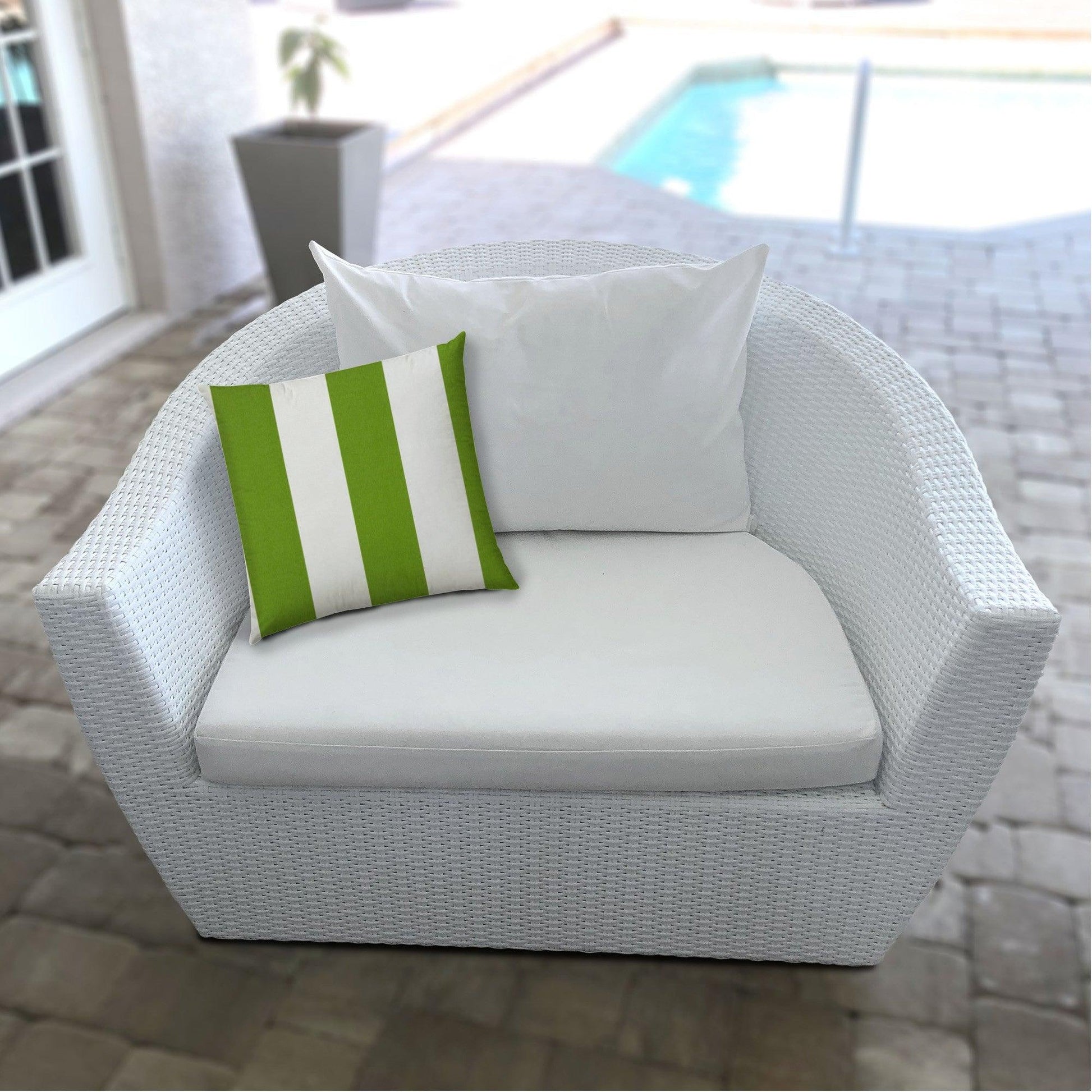 14" X 20" Green And Ivory Blown Seam Striped Lumbar Indoor Outdoor Pillow - FurniFindUSA