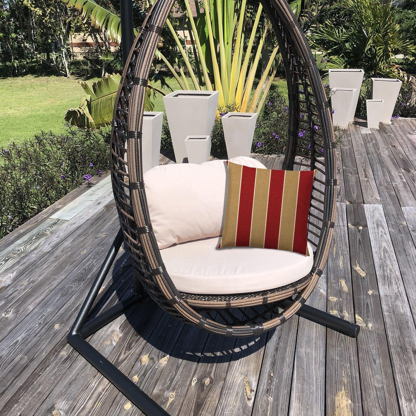 14" X 20" Red And Cream Blown Seam Striped Lumbar Indoor Outdoor Pillow - FurniFindUSA