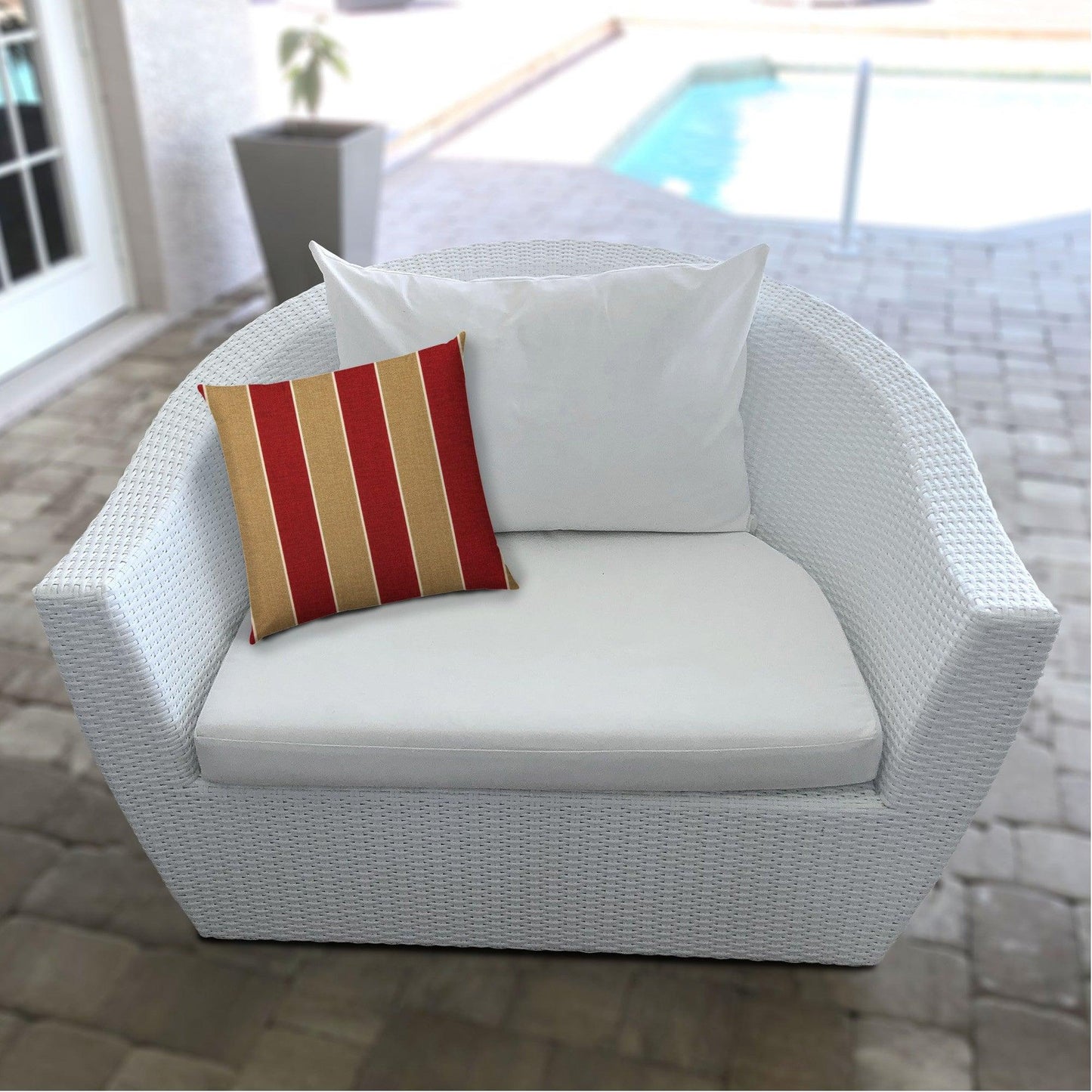 14" X 20" Red And Cream Blown Seam Striped Lumbar Indoor Outdoor Pillow - FurniFindUSA