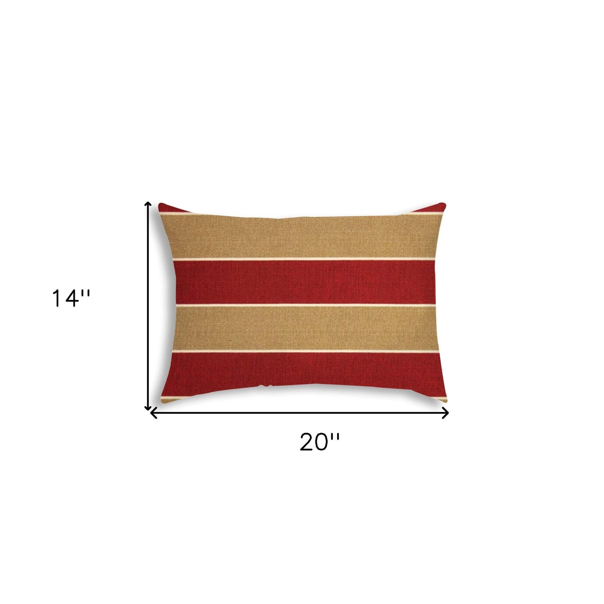 14" X 20" Red And Cream Blown Seam Striped Lumbar Indoor Outdoor Pillow - FurniFindUSA