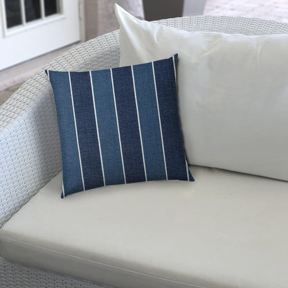 14" X 20" Navy Blue And Cream Blown Seam Striped Lumbar Indoor Outdoor Pillow - FurniFindUSA