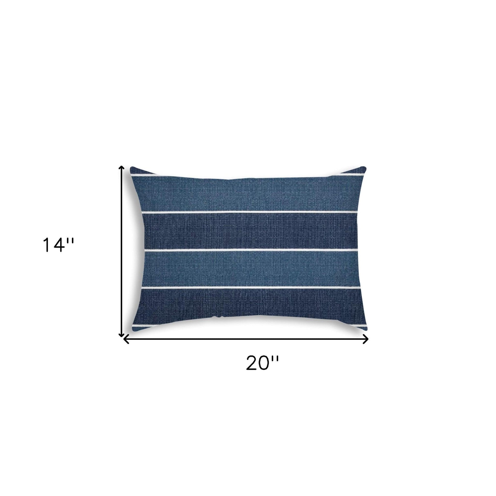 14" X 20" Navy Blue And Cream Blown Seam Striped Lumbar Indoor Outdoor Pillow - FurniFindUSA