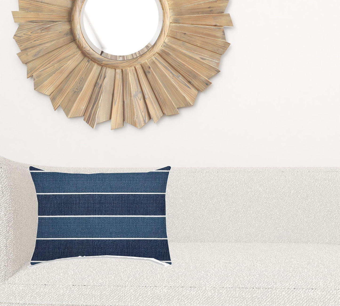 14" X 20" Navy Blue And Cream Blown Seam Striped Lumbar Indoor Outdoor Pillow - FurniFindUSA