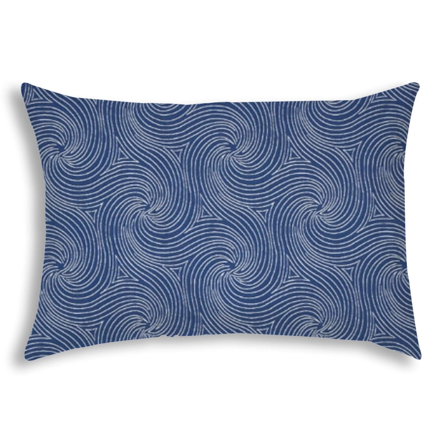 14" X 20" Blue And White Blown Seam Swirl Lumbar Indoor Outdoor Pillow - FurniFindUSA