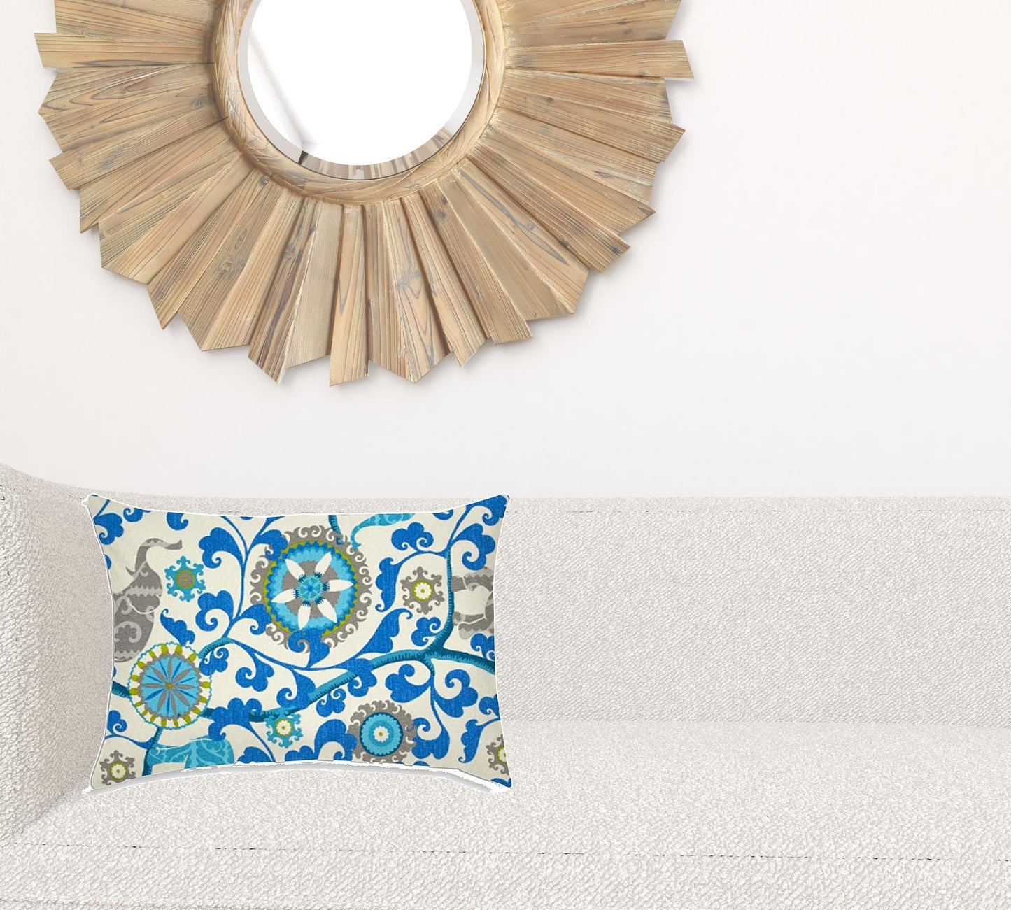 14" X 20" Blue And Gray Blown Seam Floral Lumbar Indoor Outdoor Pillow - FurniFindUSA