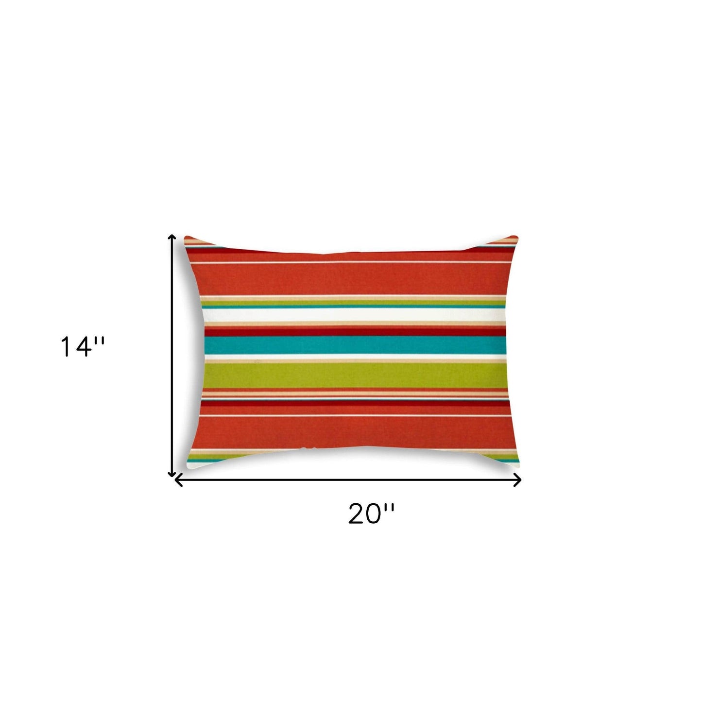 14" X 20" Red And White Blown Seam Striped Lumbar Indoor Outdoor Pillow - FurniFindUSA