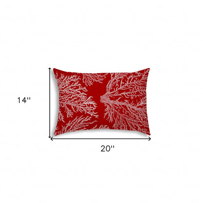 14" X 20" Red And White Corals Blown Seam Coastal Lumbar Indoor Outdoor Pillow - FurniFindUSA