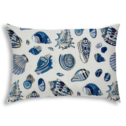 14" X 20" Navy Blue And White Seashells Blown Seam Nautical Lumbar Indoor Outdoor Pillow - FurniFindUSA