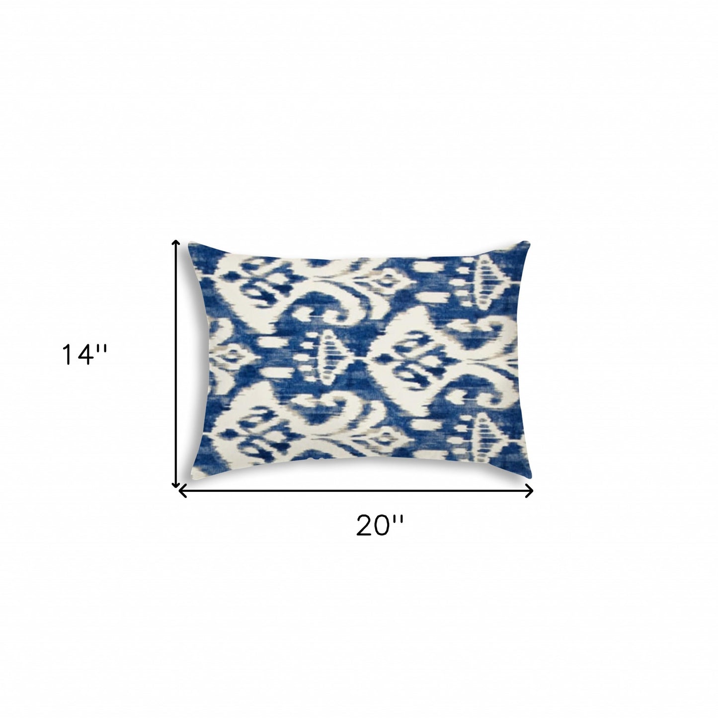 14" X 20" Indigo And Cream Blown Seam Ikat Lumbar Indoor Outdoor Pillow