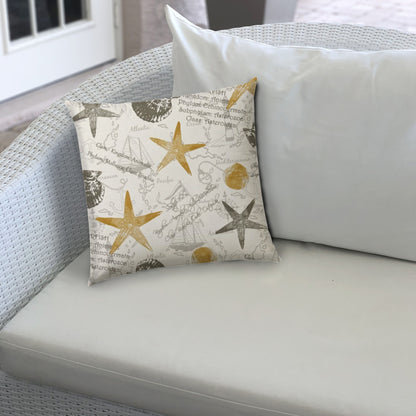 14" X 20" Gold And Cream Boat Blown Seam Coastal Lumbar Indoor Outdoor Pillow