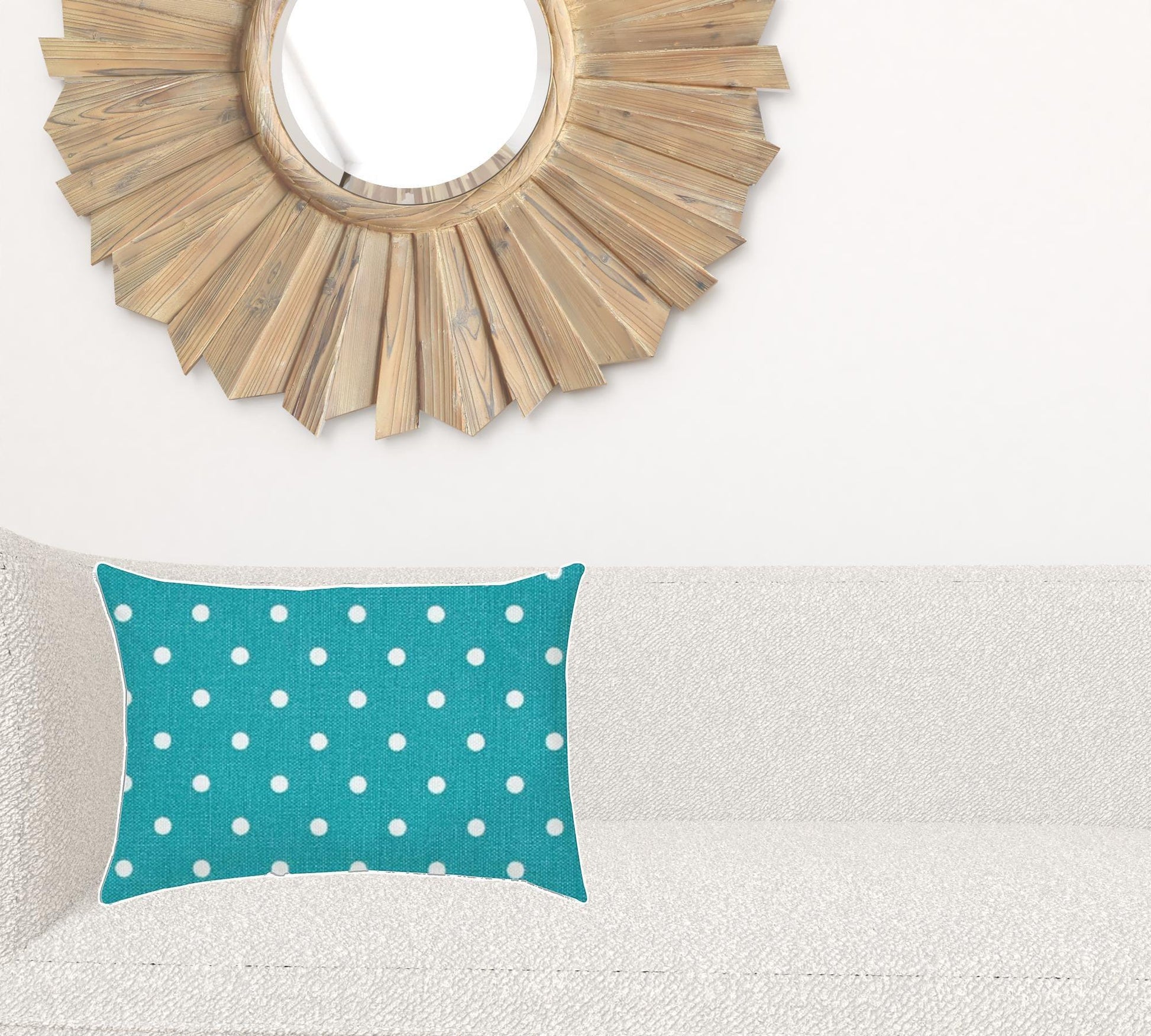14" X 20" Turquoise Blown Seam Polka Dots Lumbar Indoor Outdoor Pillow - FurniFindUSA